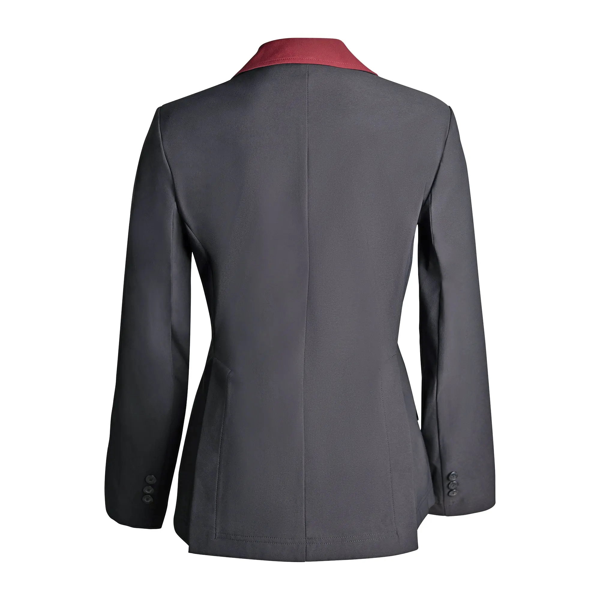Grand Prix Ladies EQJ Classic 3 Button Show Jacket, Black with Burgundy Collar - Image 12