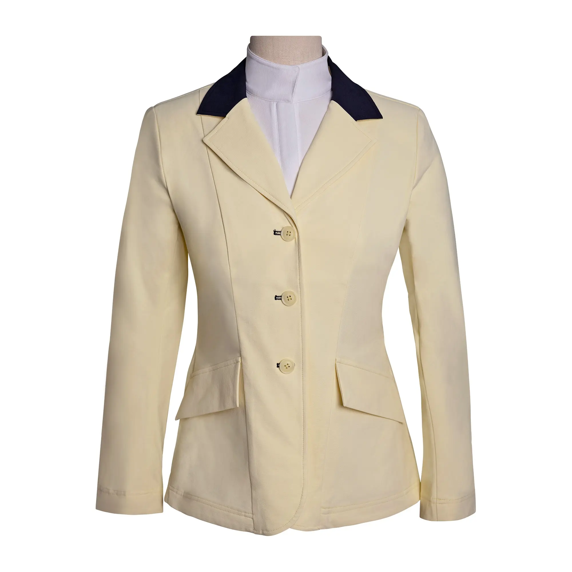 Grand Prix Ladies EQJ 3 Button Show Coat, Butter with Navy Collar - Image 4