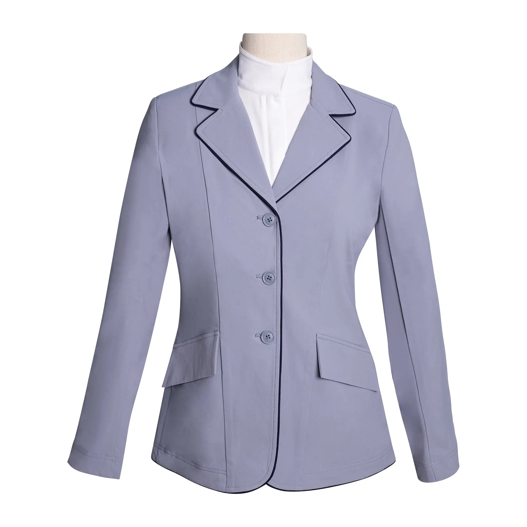 Grand Prix Ladies EQJ 3 Button Show Coat, Cadet Blue with Navy Piping - Image 6
