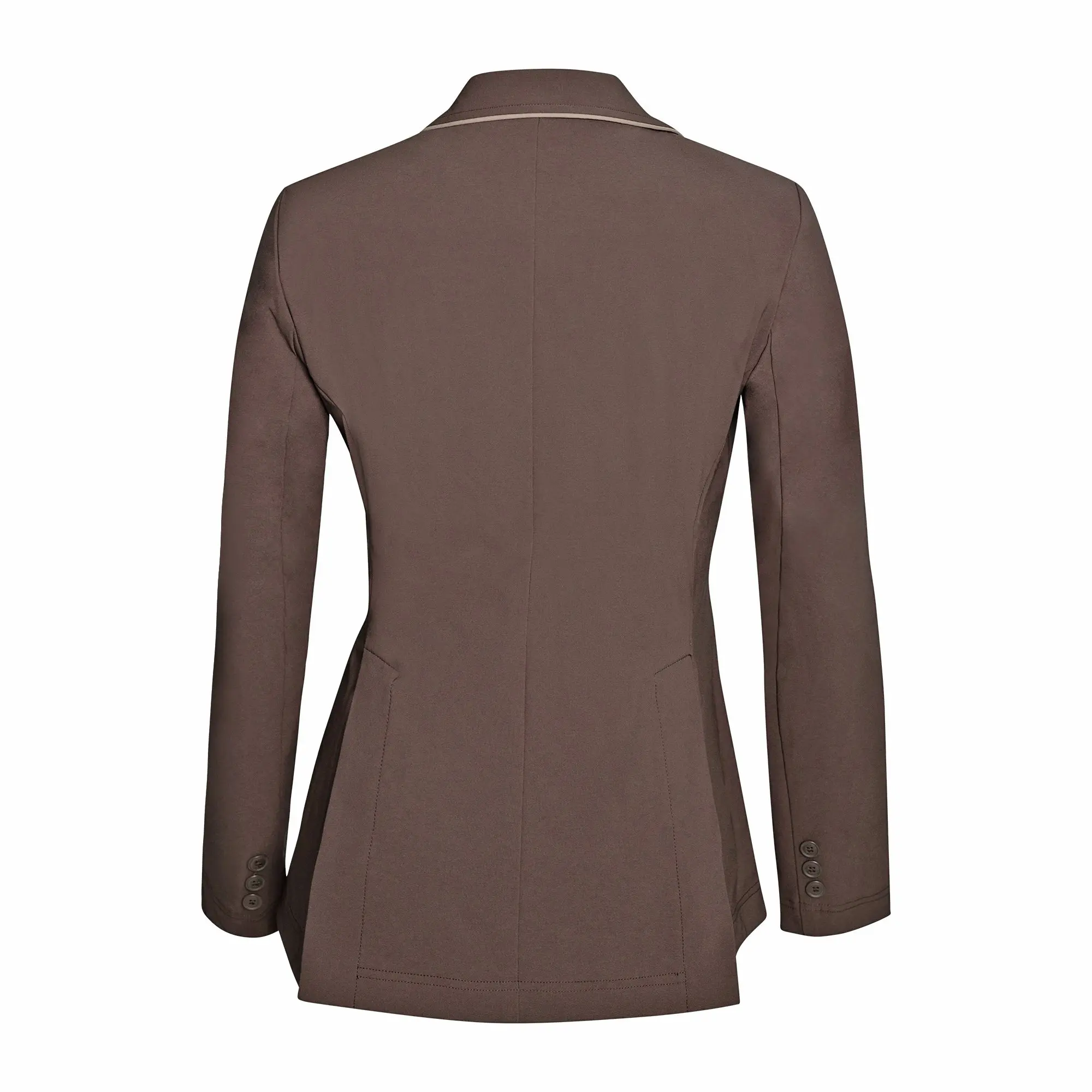 Grand Prix Ladies EQJ 3 Button Show Coat, Chocolate with Tan Piping - Image 11