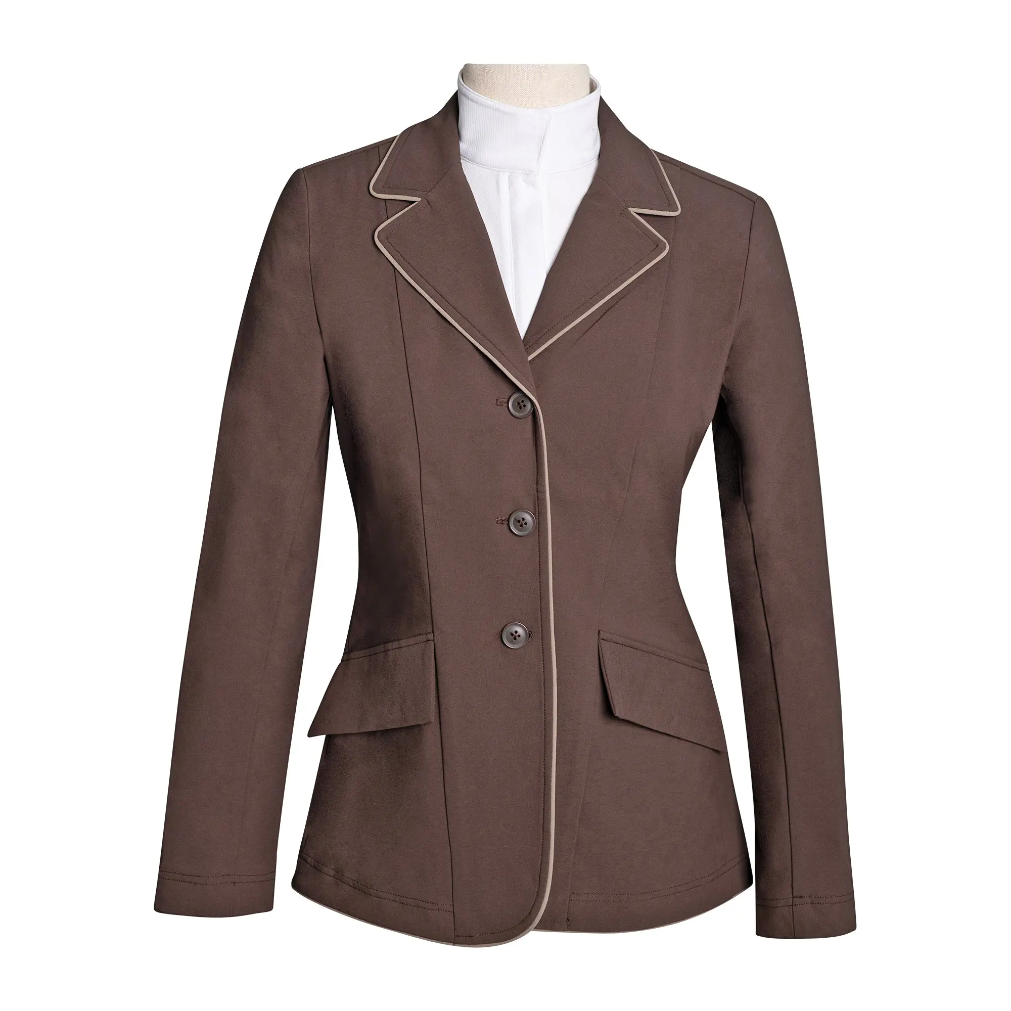 Grand Prix Ladies EQJ 3 Button Show Coat, Chocolate with Tan Piping - Image 8
