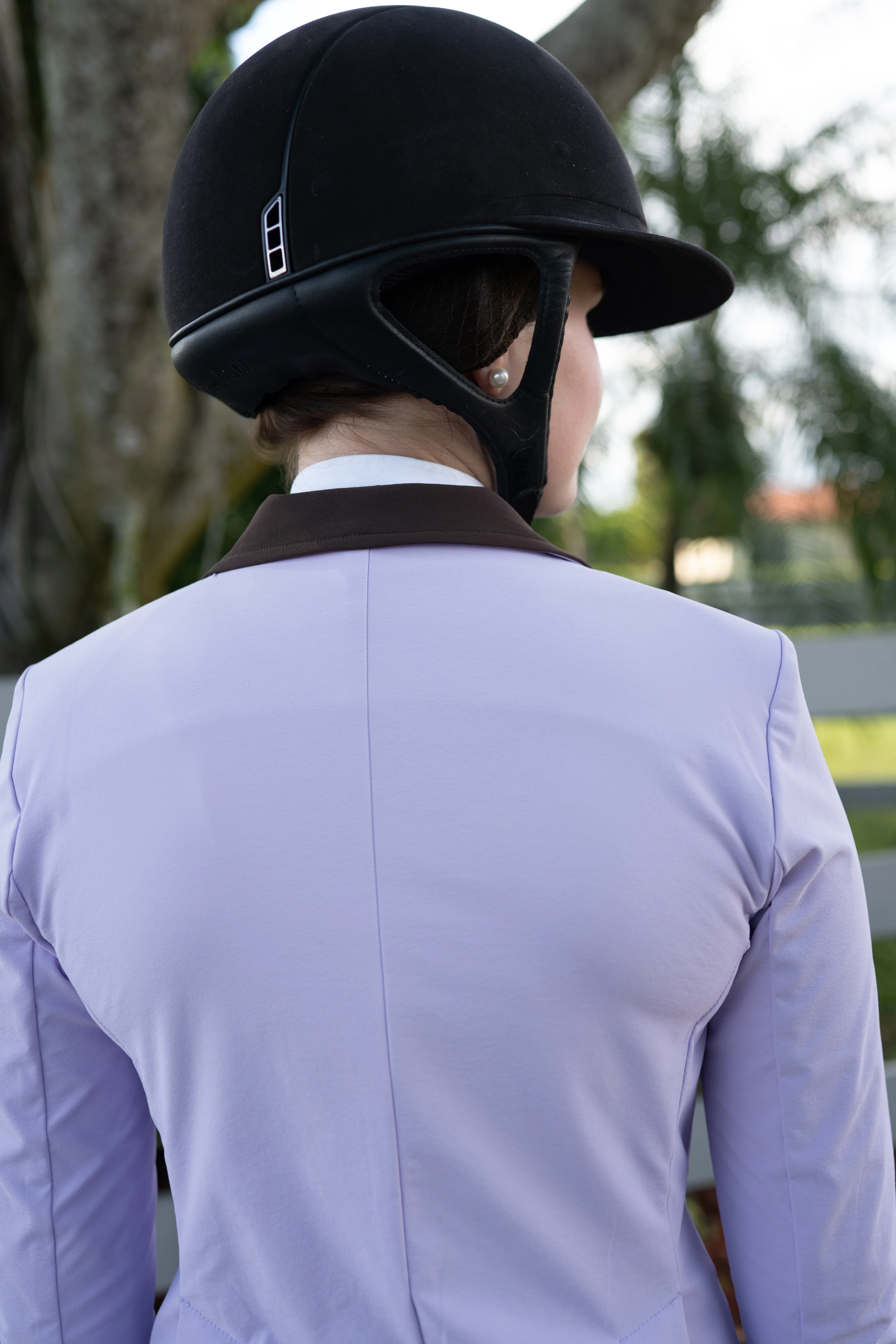 Grand Prix Ladies EQJ 3 Button Show Coat, Lilac with Chocolate Collar - Image 6