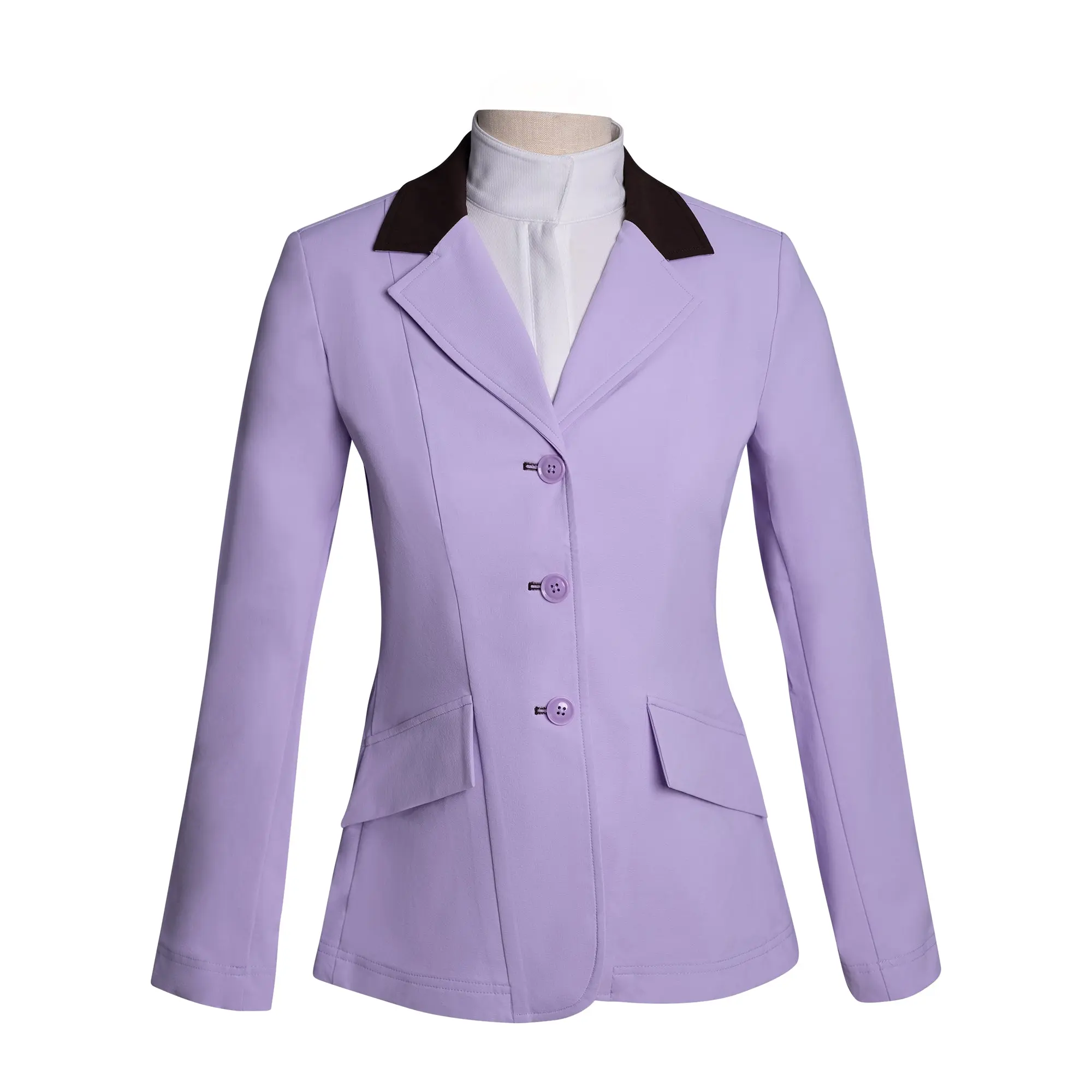 Grand Prix Ladies EQJ 3 Button Show Coat, Lilac with Chocolate Collar - Image 7