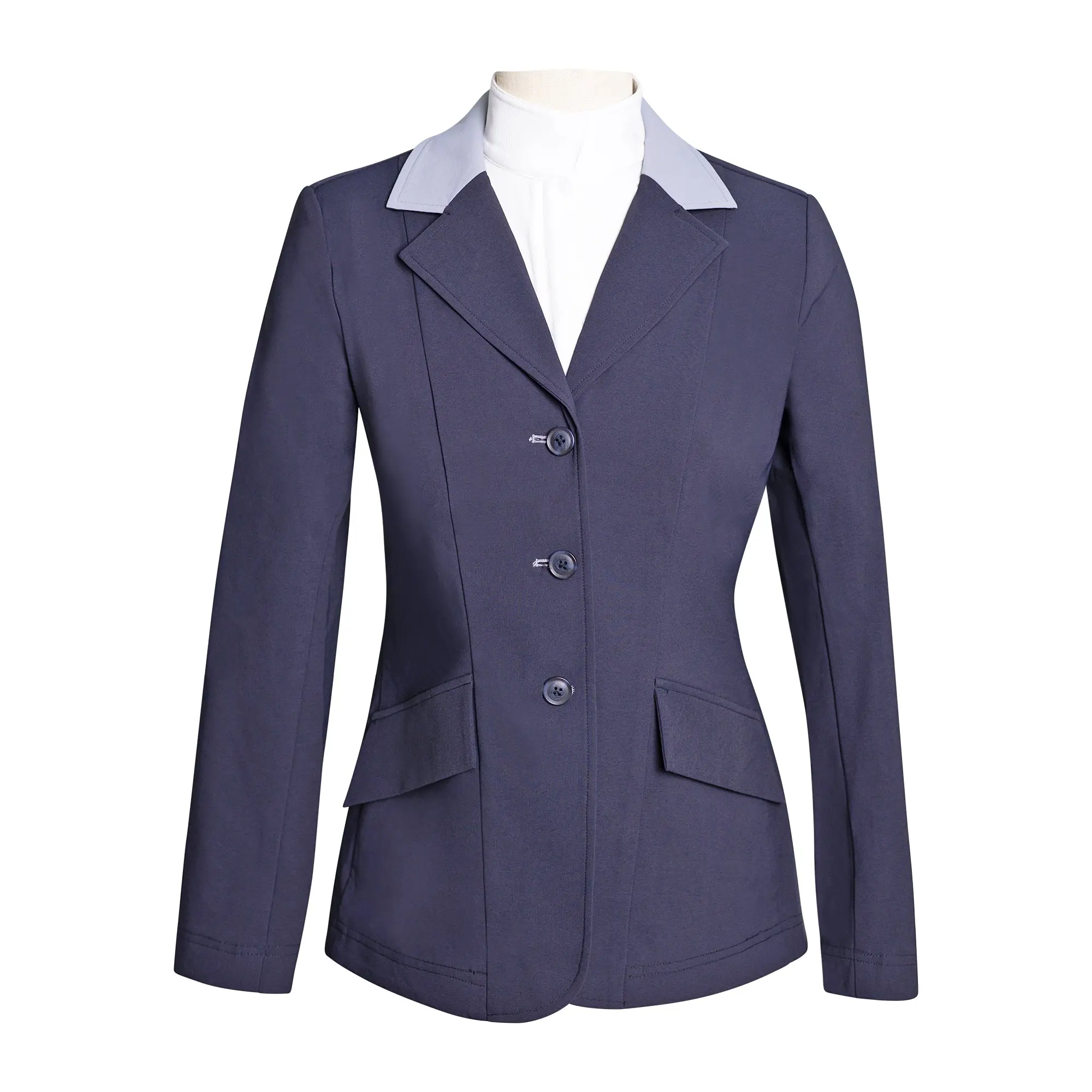 Grand Prix Ladies EQJ 3 Button Show Coat, Navy with Cadet Blue Collar - Image 6