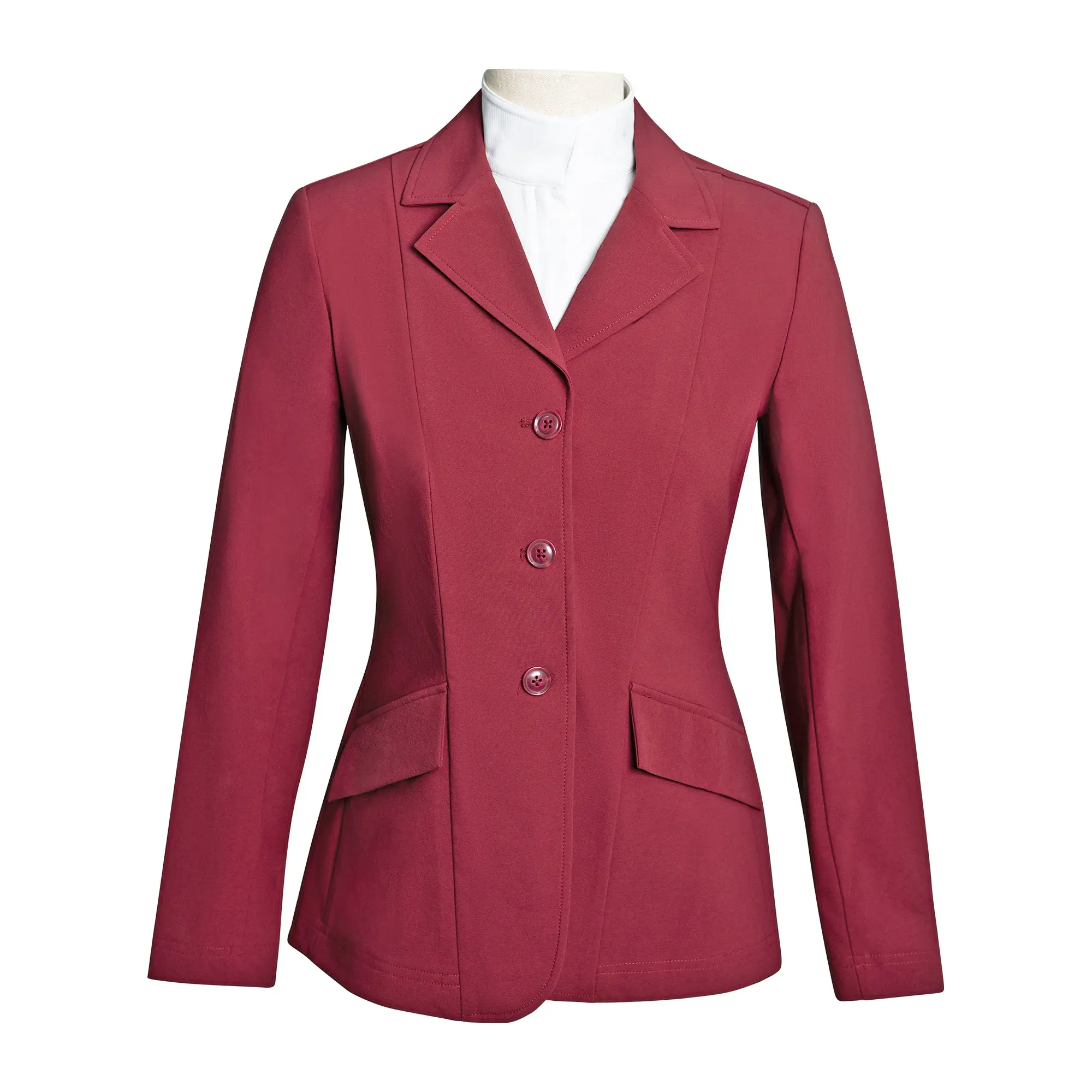 Grand Prix Ladies EQJ 3 Button Show Coat, NY Tech Fabric, Burgundy - Image 4