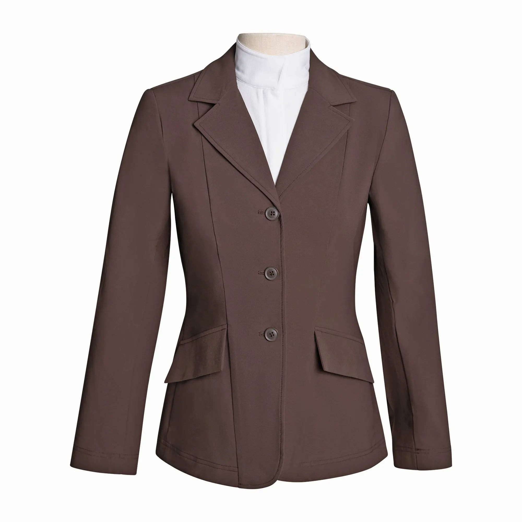 Grand Prix Ladies EQJ 3 Button Show Coat, NY Tech Fabric, Chocolate - Image 6