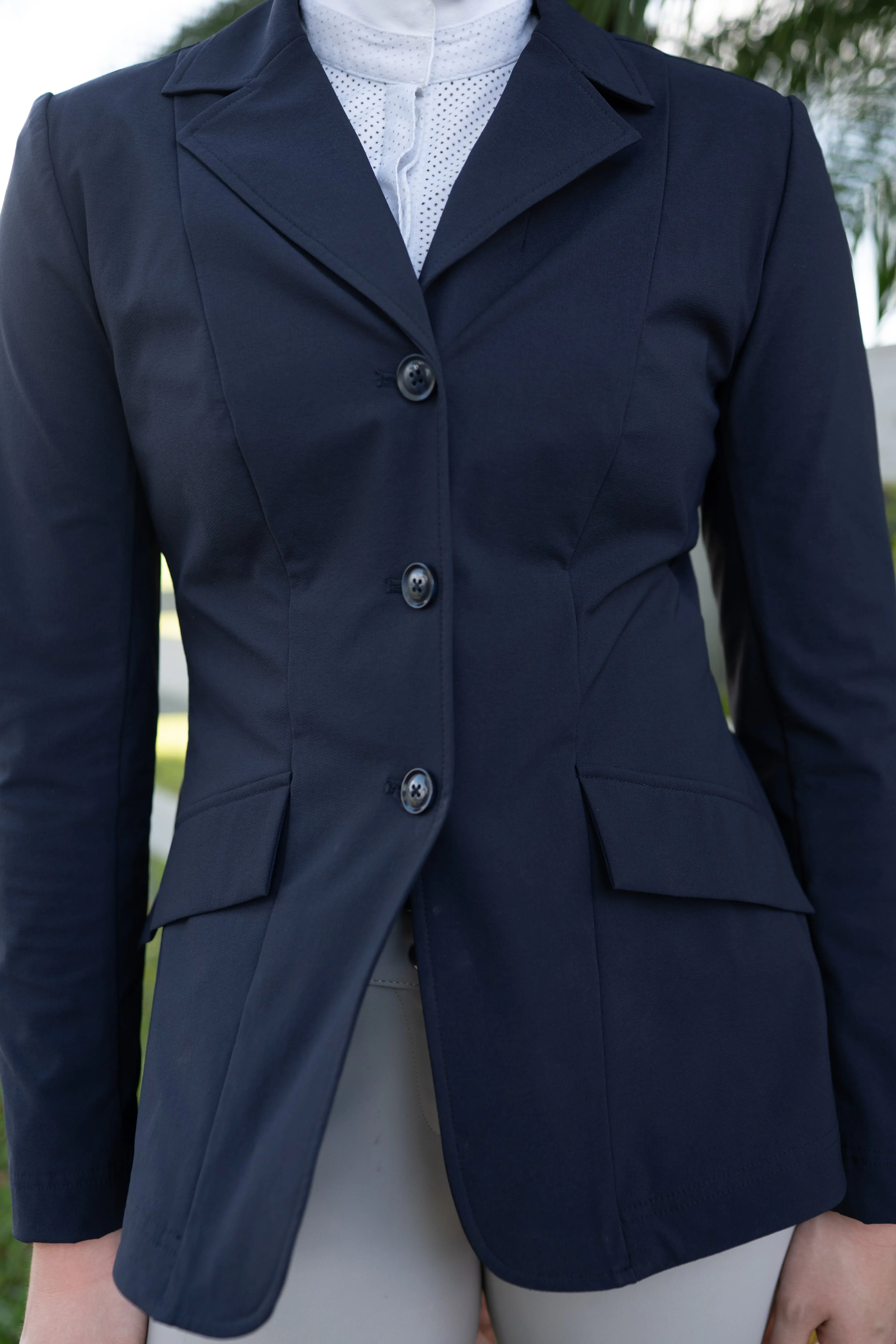 Grand Prix Ladies EQJ 3 Button Show Coat, NY Tech Fabric, Navy - Image 5