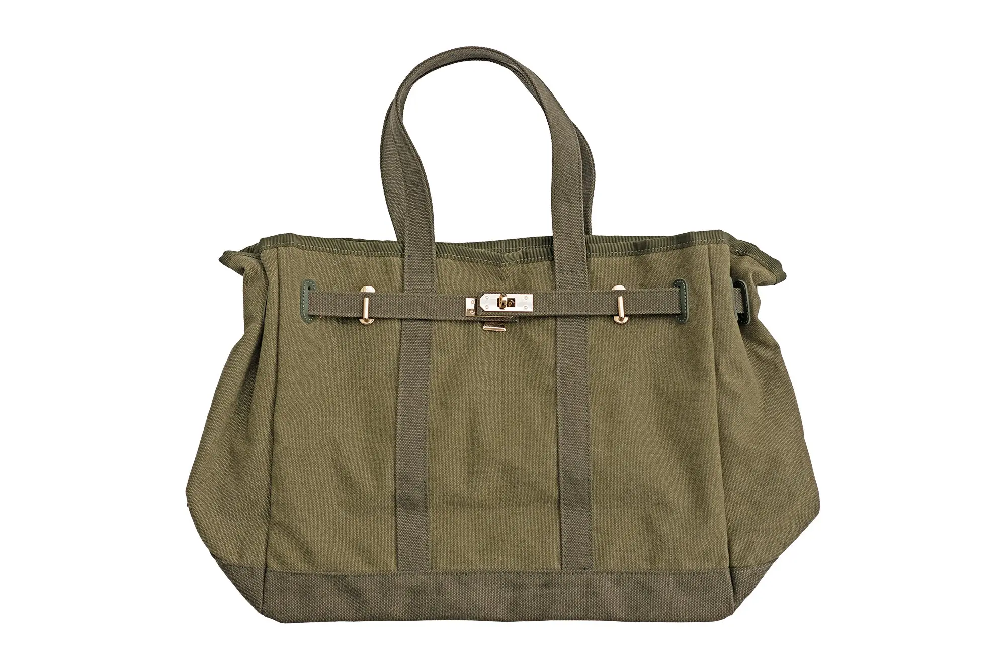 Huntley Equestrian Barnkin Canvas Tote with Gold Hardware, Military Olive - Image 5