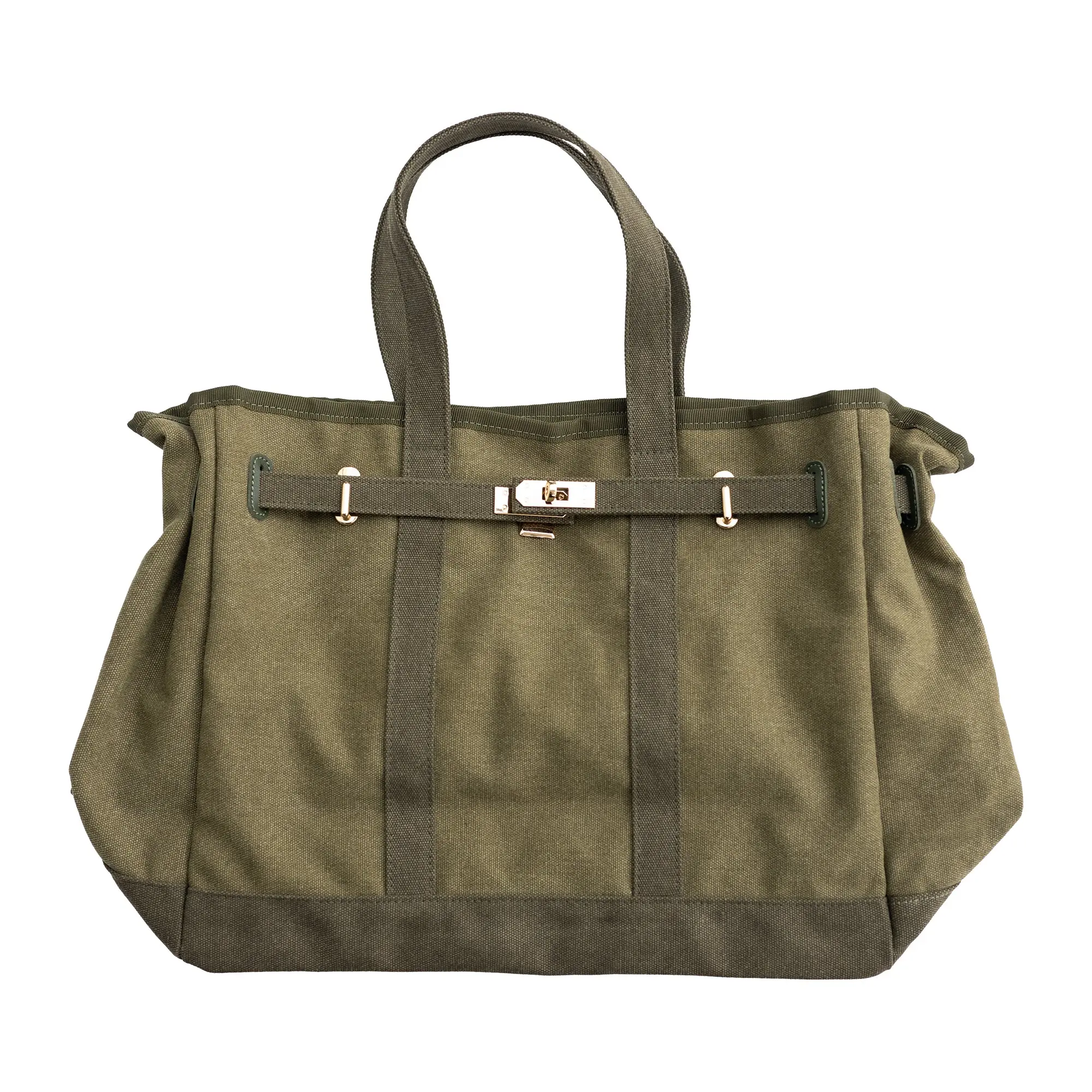 Huntley Equestrian Barnkin Olive Green Canvas Tote Bag with Gold Hardware - Image 4