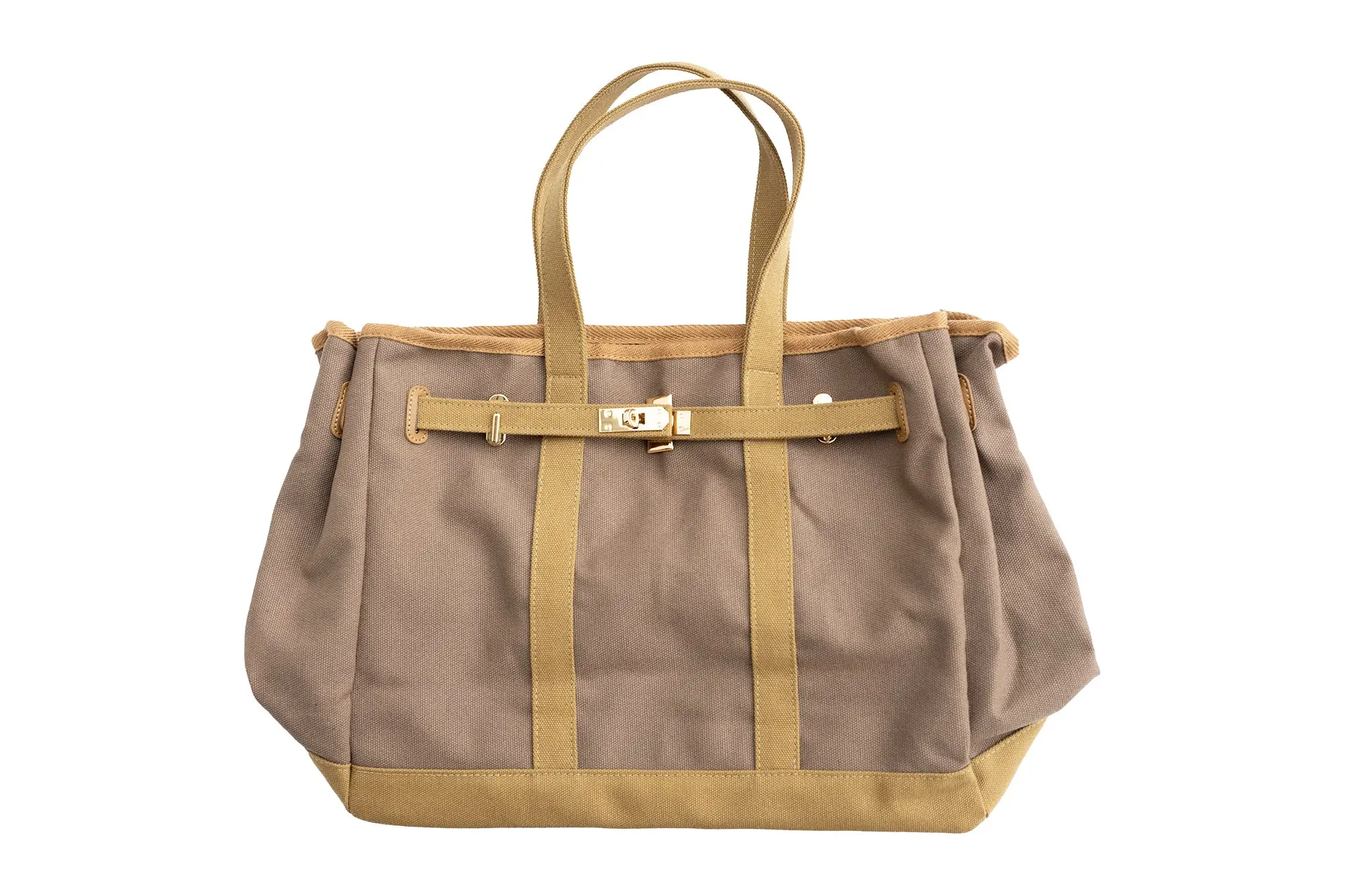 Huntley Equestrian Barnkin Brown and Tan Two-Tone Canvas Tote Bag with Gold Hardware - Image 4