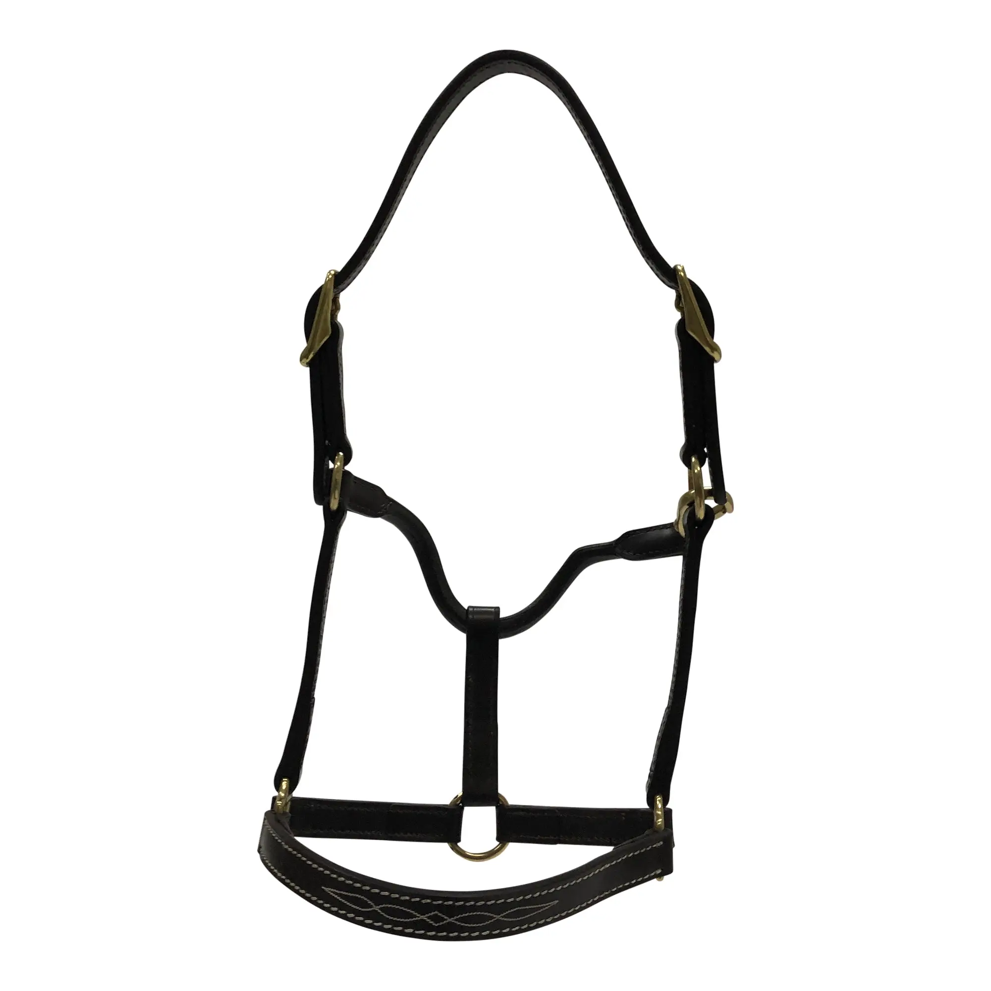 Huntley Equestrian Fancy Stitched Adjustable Premium Leather Pony Halter with Brass Hardware - Image 2