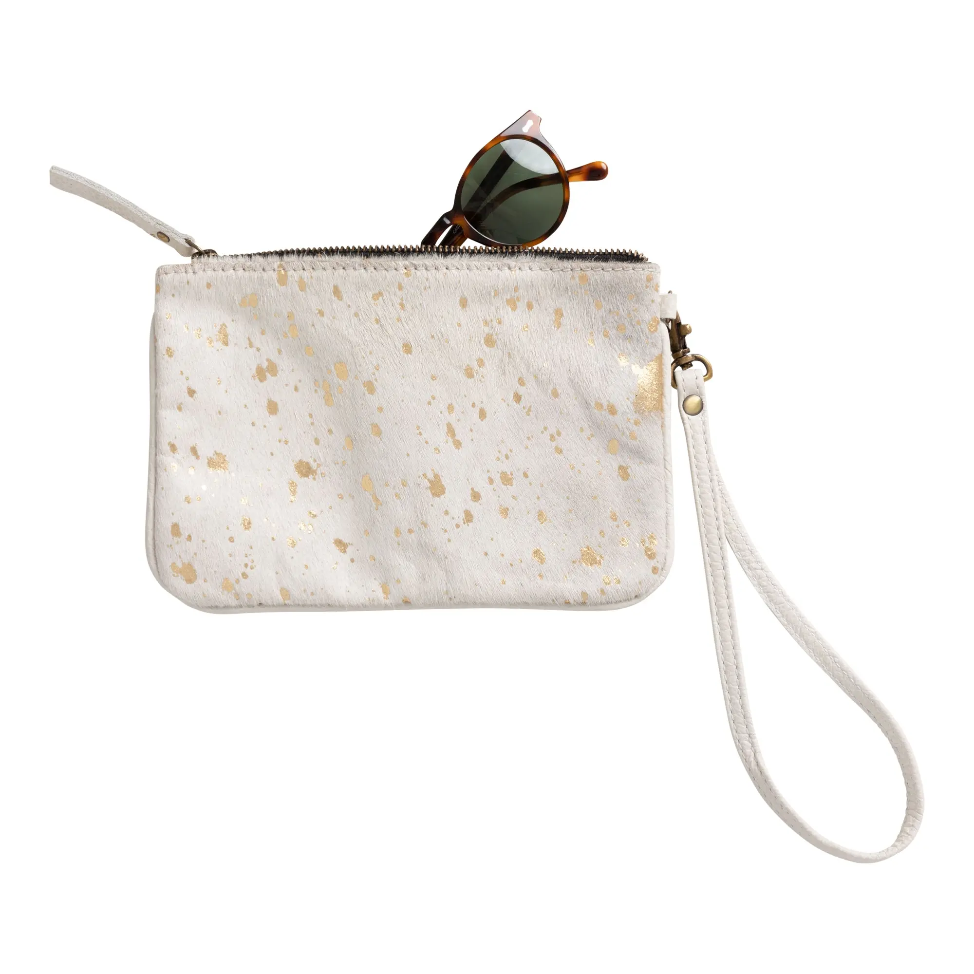 Huntley Equestrian Hair on Hide Leather Wristlet Clutch Wallet Purse, Golden Foil - Image 2