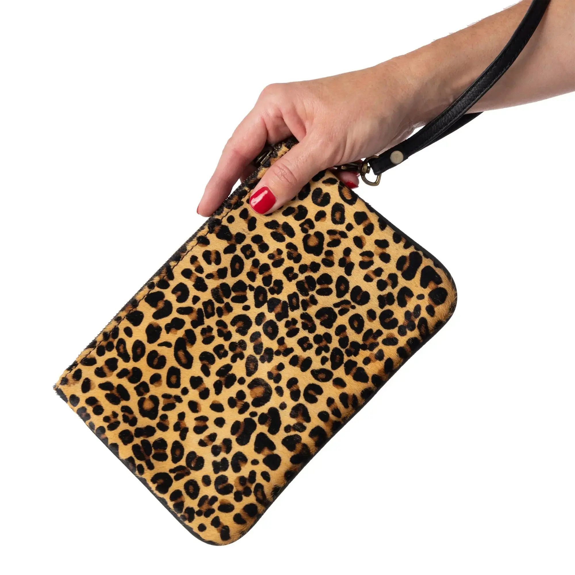 Huntley Equestrian Hair on Hide Leather Wristlet Clutch Wallet Purse, Golden Foil - Image 26