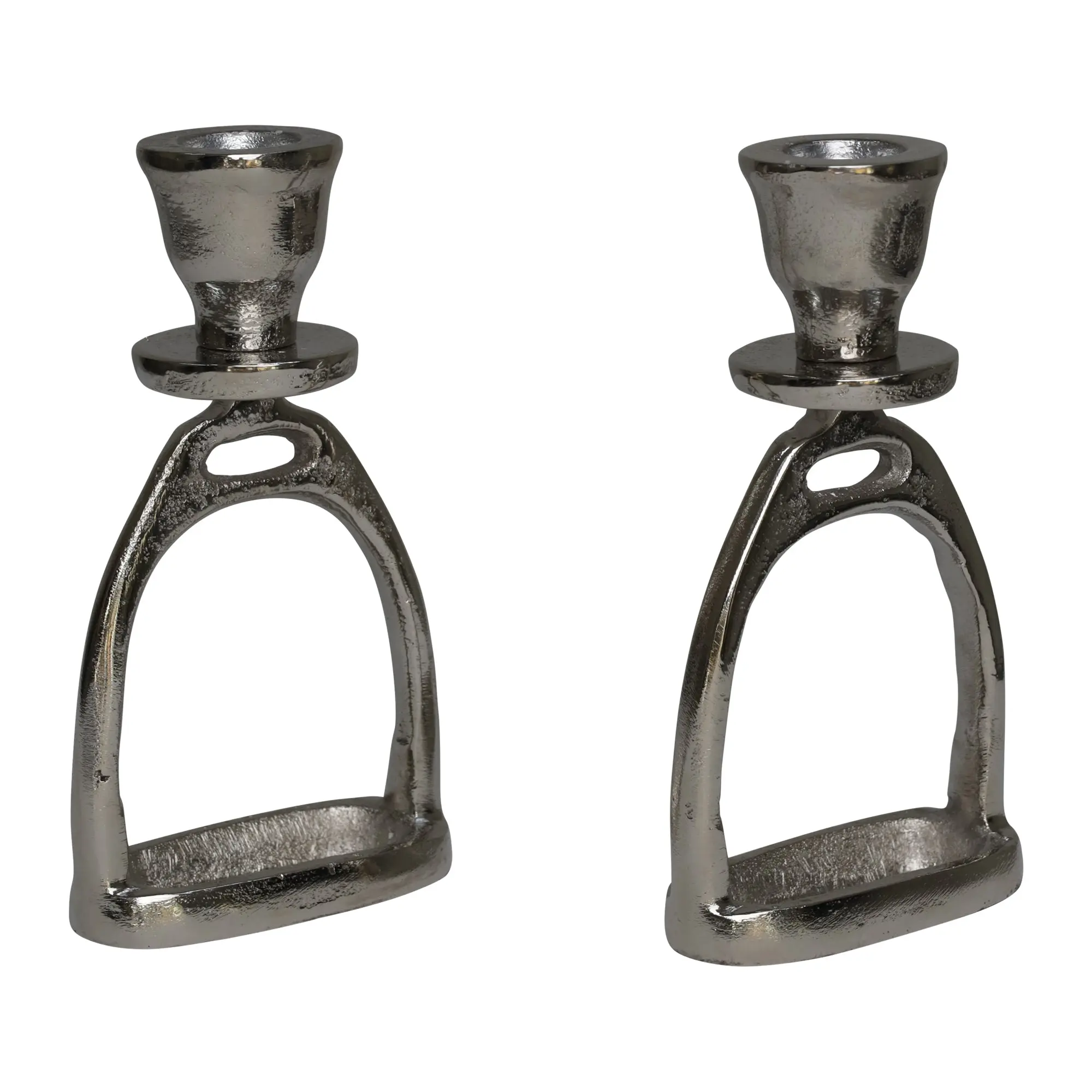 Huntley Equestrian Stirrup Candle Stick Holders, Silver set of 2 - Image 2
