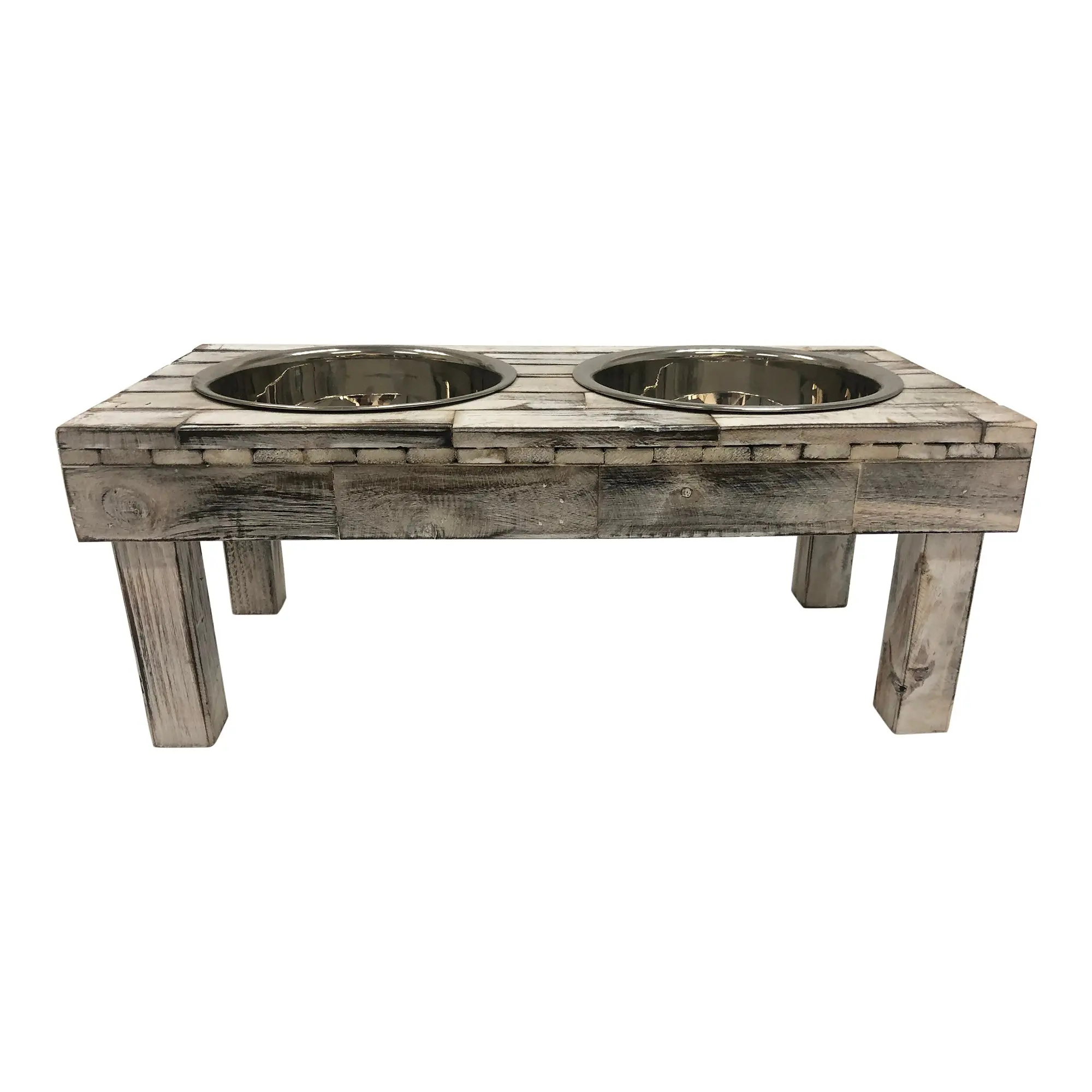 Huntley Pet Berjen Table Elevated Double Bowl Pet Feeder, White Wash - Image 2