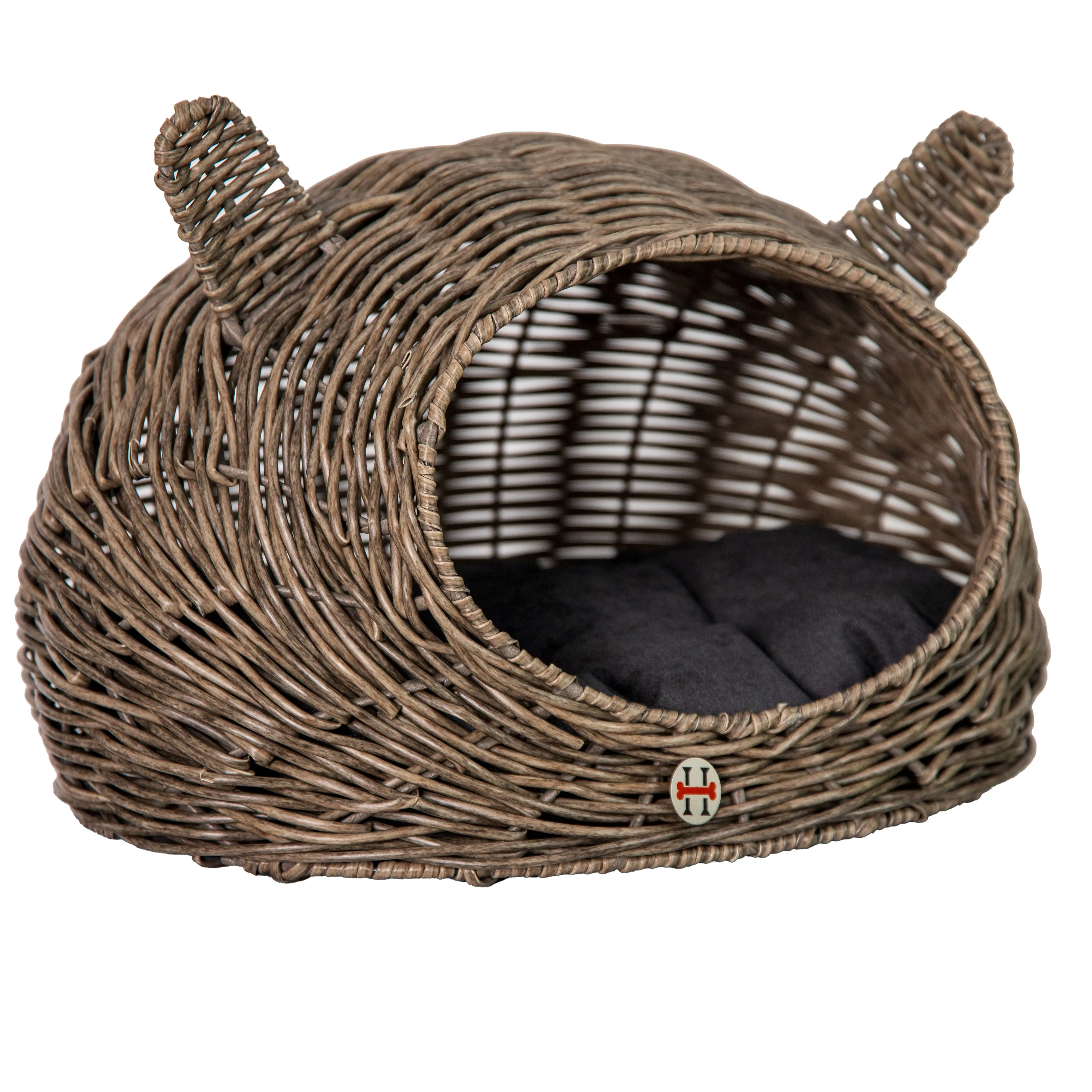 Huntley Pet Wicker Cat Shaped Play House Pet Bed with Cushion - Image 2